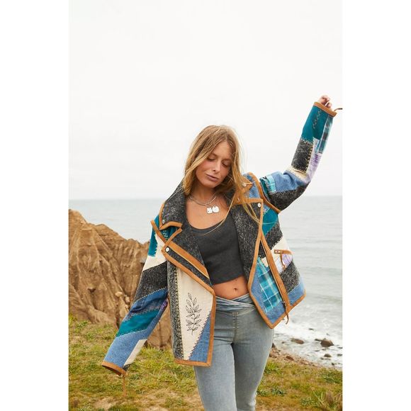 We The Free by Free People Leia Denim Patched Moto Jacket - Picture 4 of 12